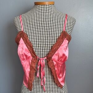 Shein Pink and Brown Lace Trim Camisole